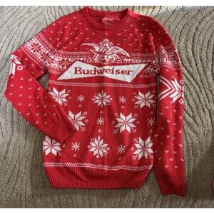 Budweiser Novelty Winter Christmas Sweater Red Size Unisex Small EUC
